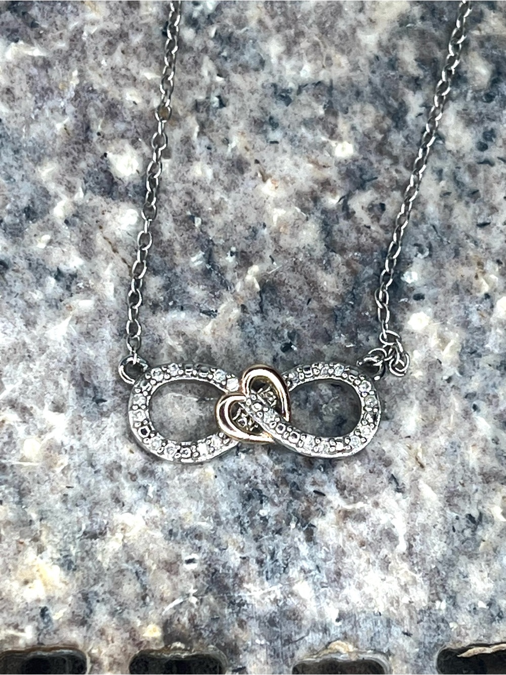 Everly 18” Two-Tone Sterling Entwined Heart Infinity Diamond Accent Necklace
